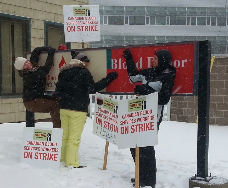Nova Scotia blood collection workers cross the picket line in PEI