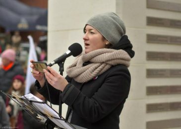 A language of resistance. Erin Wunker at the Women’s March rally in Halifax