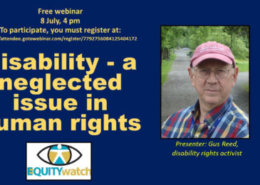 PSA: Free webinar: Disability, a neglected issue in human rights, July 8, 4 pm