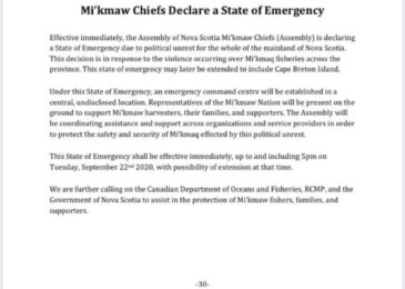 Media release: Mi’kmaw Chiefs declare a state of emergency